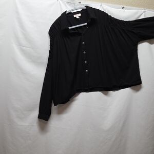 Crop Top Andree By Unit Black Button Batwing Sleeves Large Unusual Flattering